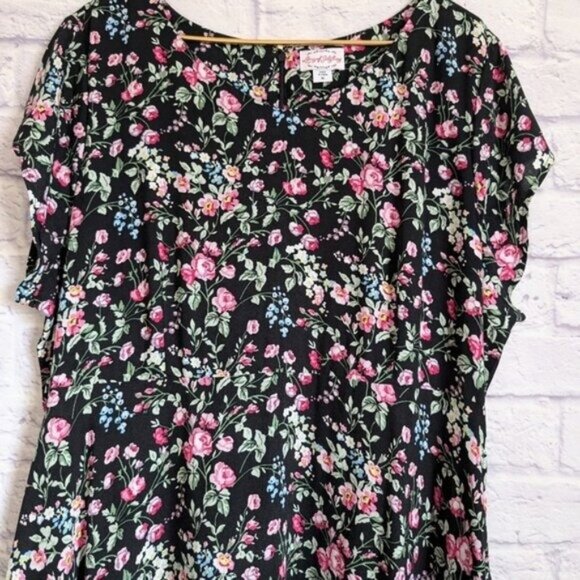 Lanz of Salzburg Floral Elegance Dress XL Black Pink Cottagecore Knee Length - Picture 4 of 8